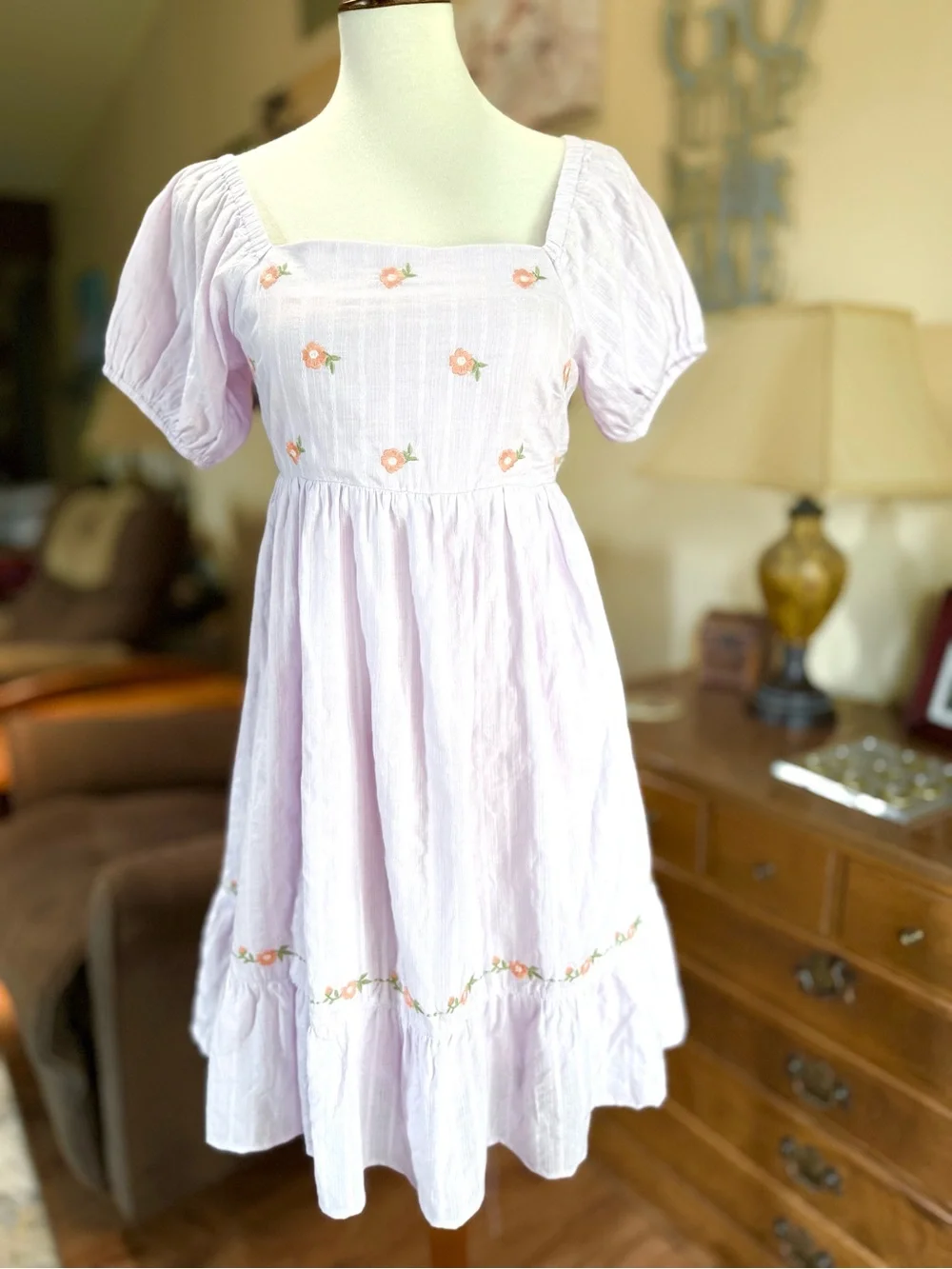 NWT Lilac Square-Neck Puff Sleeve Mini Dress - Picture 5 of 7